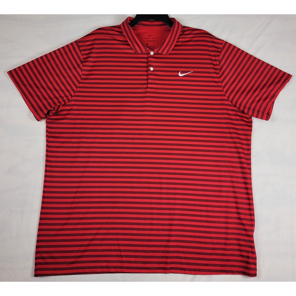 Nike Dri-FIT Mens 2XL Red Striped Golf Polo Shirt CU9858-657 Short Sleeve